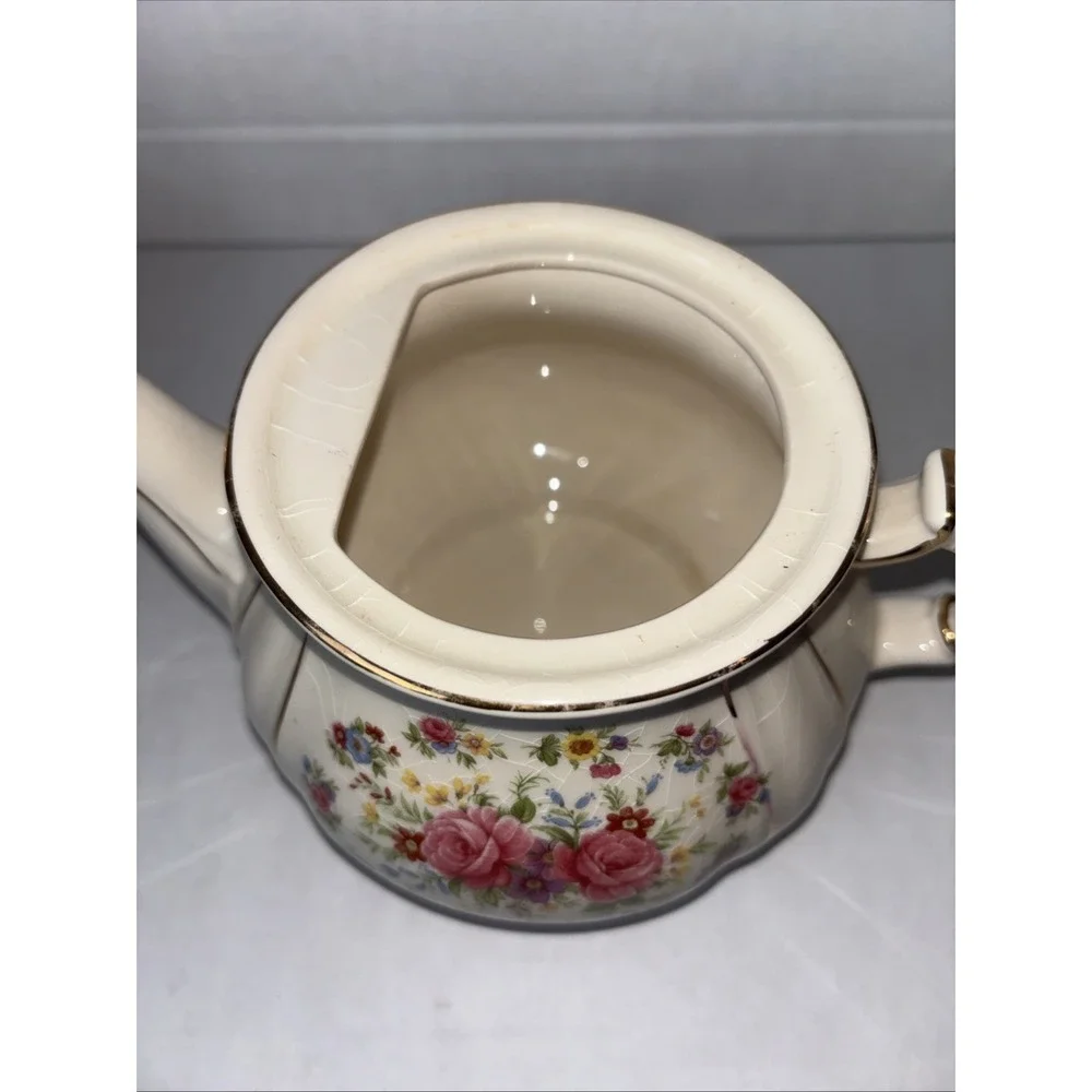 Sadler Royal Oak Tableware Pink Multicolor Floral Teapot W/Gold‎ Trim